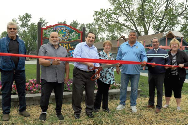 A group of city and park district officials, during the Kahl park improvements dedication ceremony