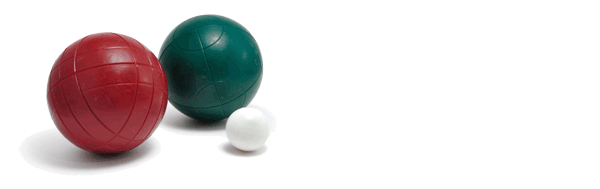 three bocce balls - red, green and white